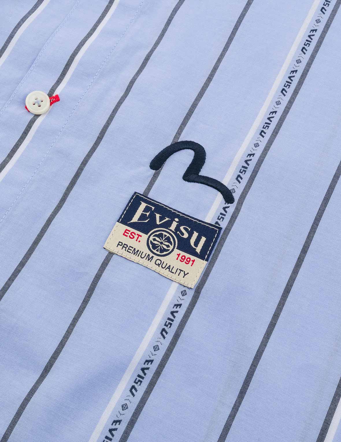 Striped Yarn Dyed Logo and Seagull Embroidery Fashion Fit Shirt