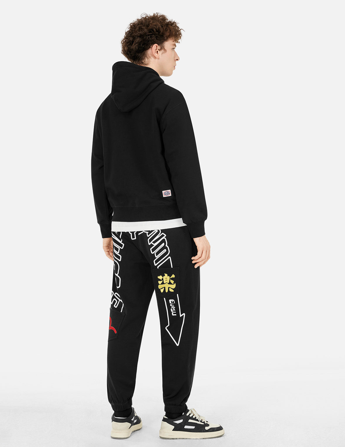 Slogan Daicock Print with Appliqué Pockets Loose Fit Sweatpants