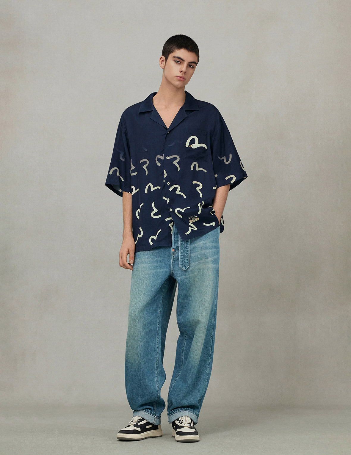 Allover Seagull Print Boxy Short-Sleeve Shirt