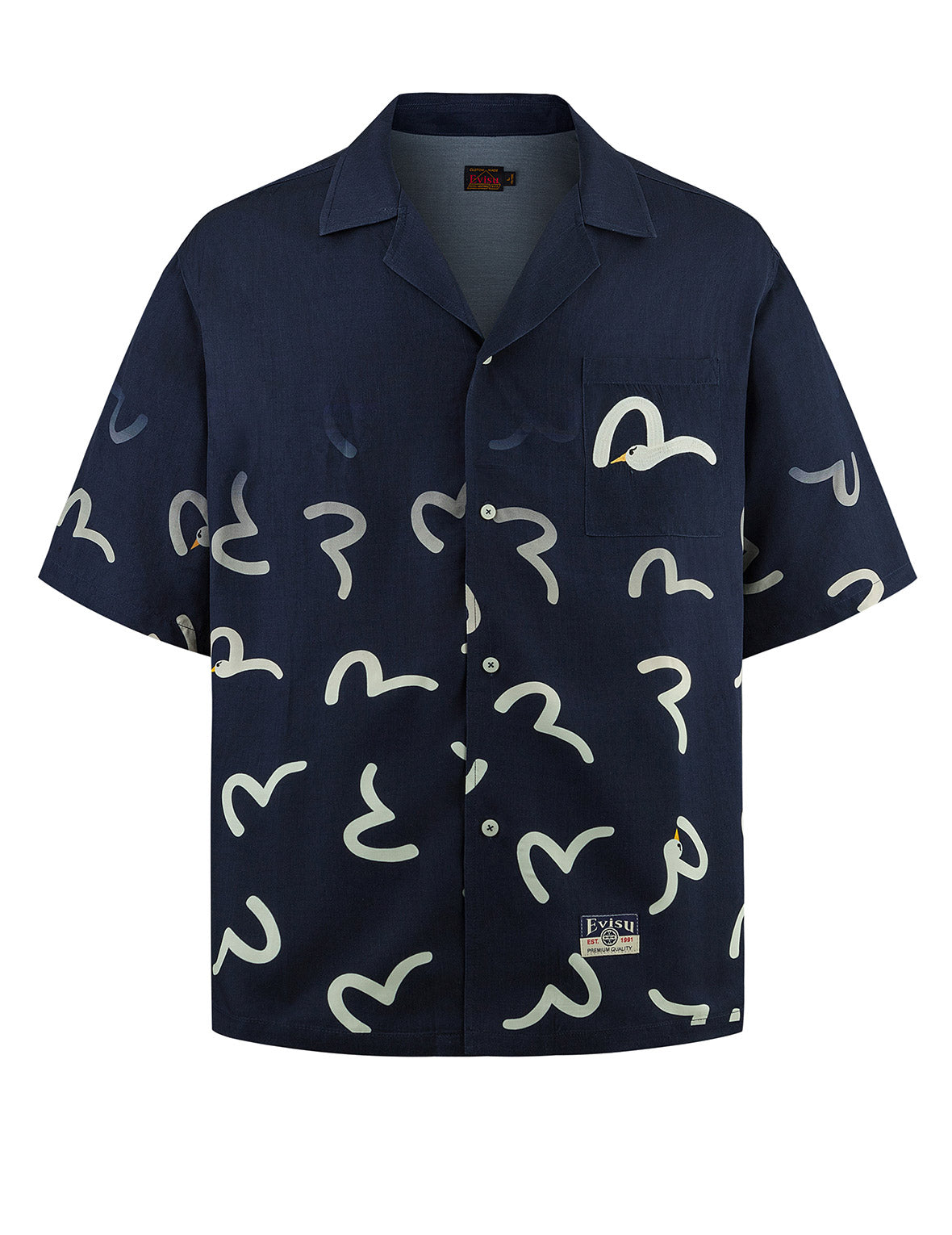 Allover Seagull Print Boxy Short-Sleeve Shirt