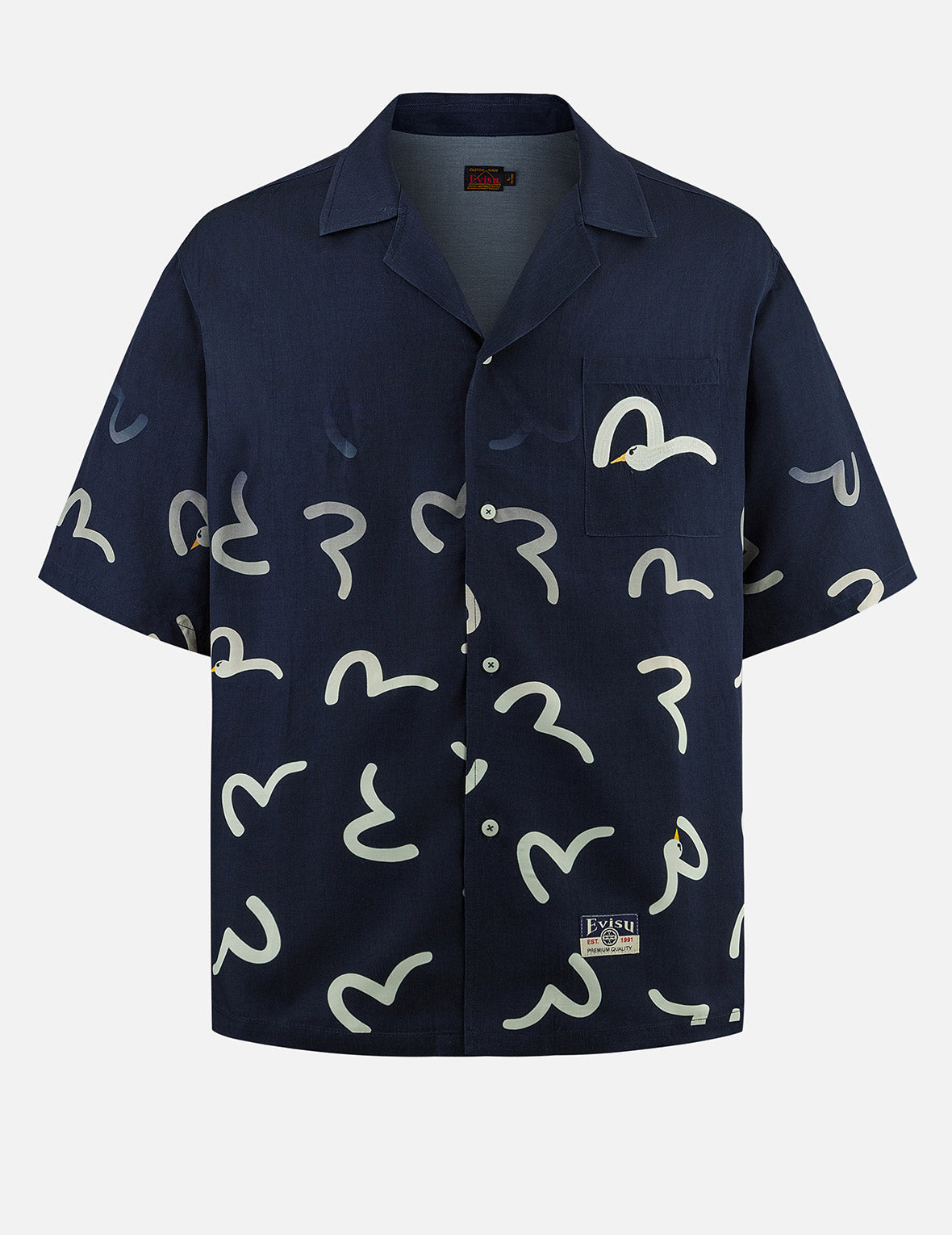 Allover Seagull Print Boxy Short-Sleeve Shirt