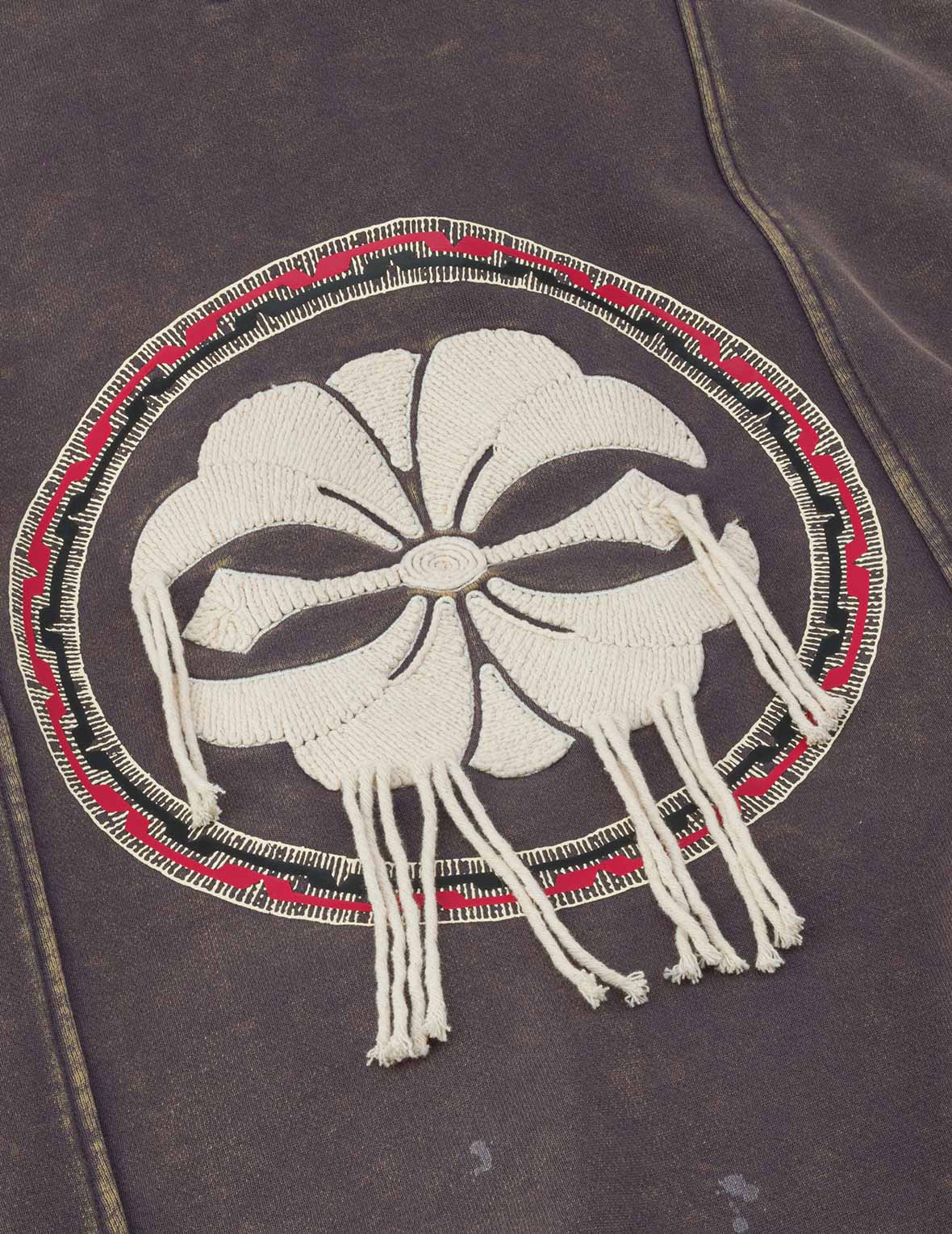 ウォッシュ加工 デコンストラクション トーテム家紋刺繍 ファッションフィット フーディベスト