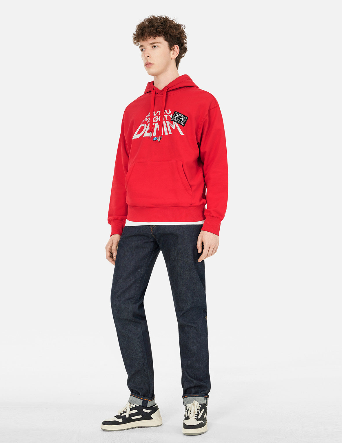 Slogan Print with Godhead Patch Embroidery Relax Fit Hoodie