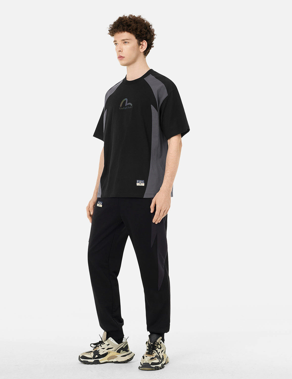 パネル ブロッキング&カラフル ロゴ プリント ルーズ フィット Tシャツ
