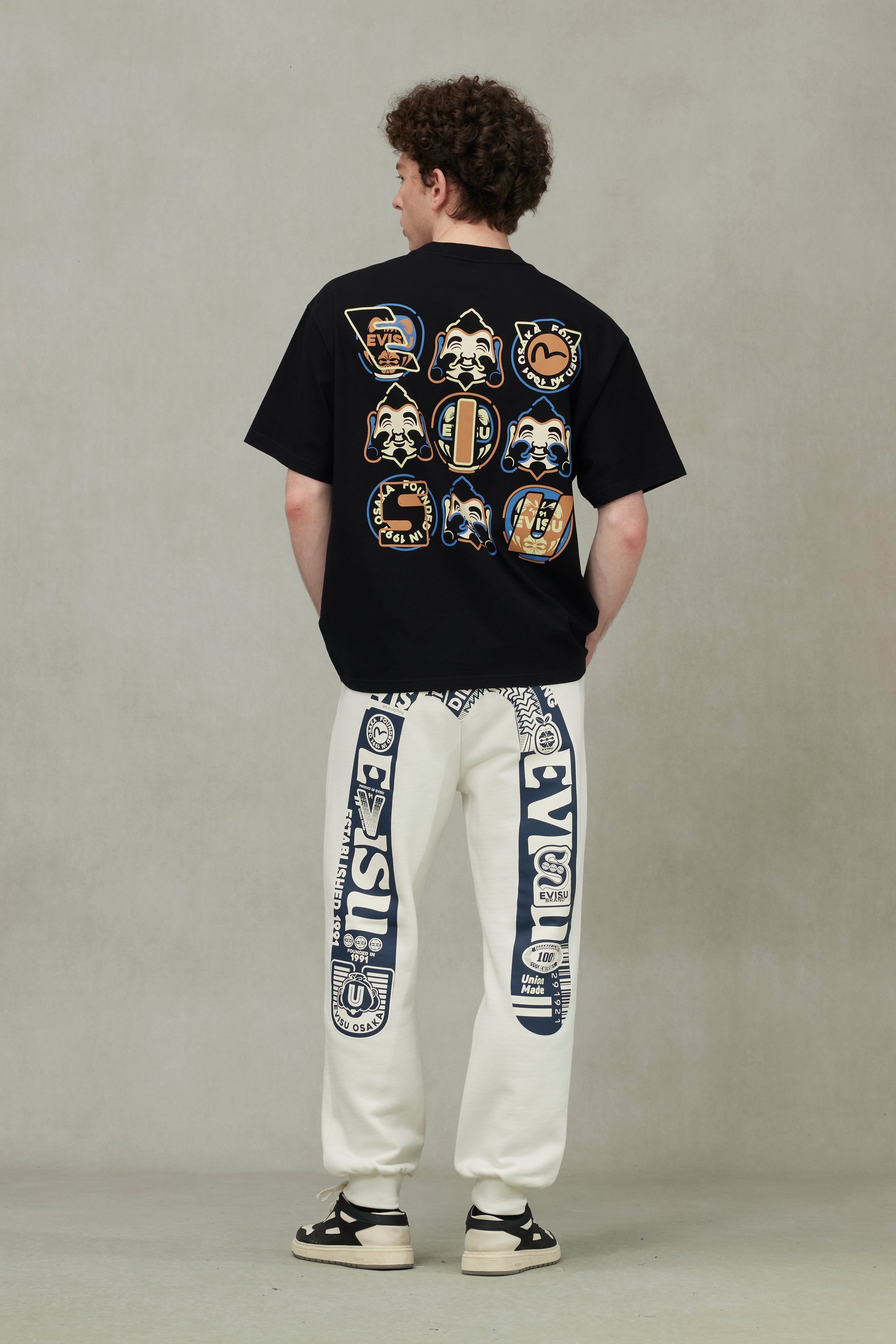 仏頭とだるまプリント ルーズフィット Tシャツ