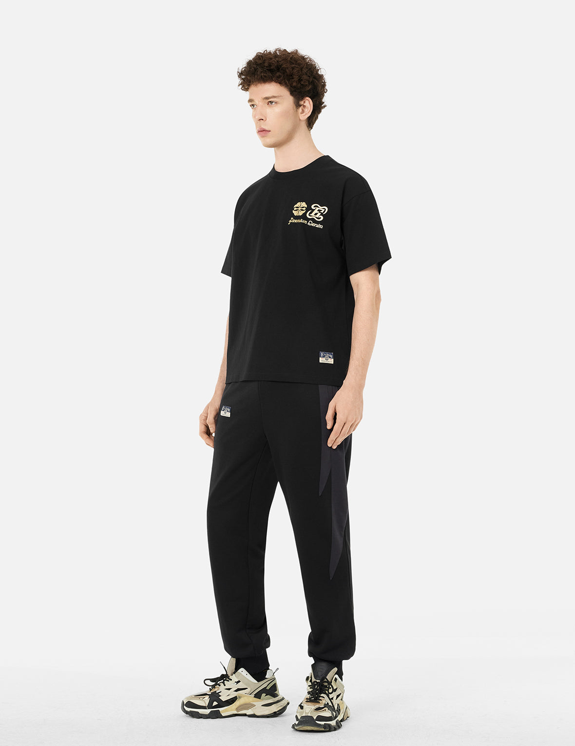 金箔ブラッシュストローク大黒プリント リラックスフィット Tシャツ
