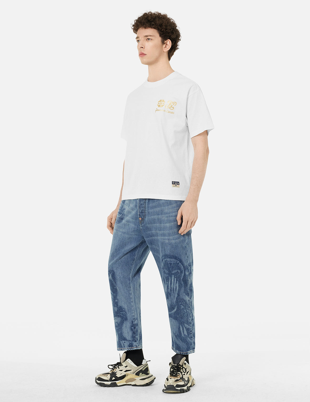 金箔ブラッシュストローク大黒プリント リラックスフィット Tシャツ