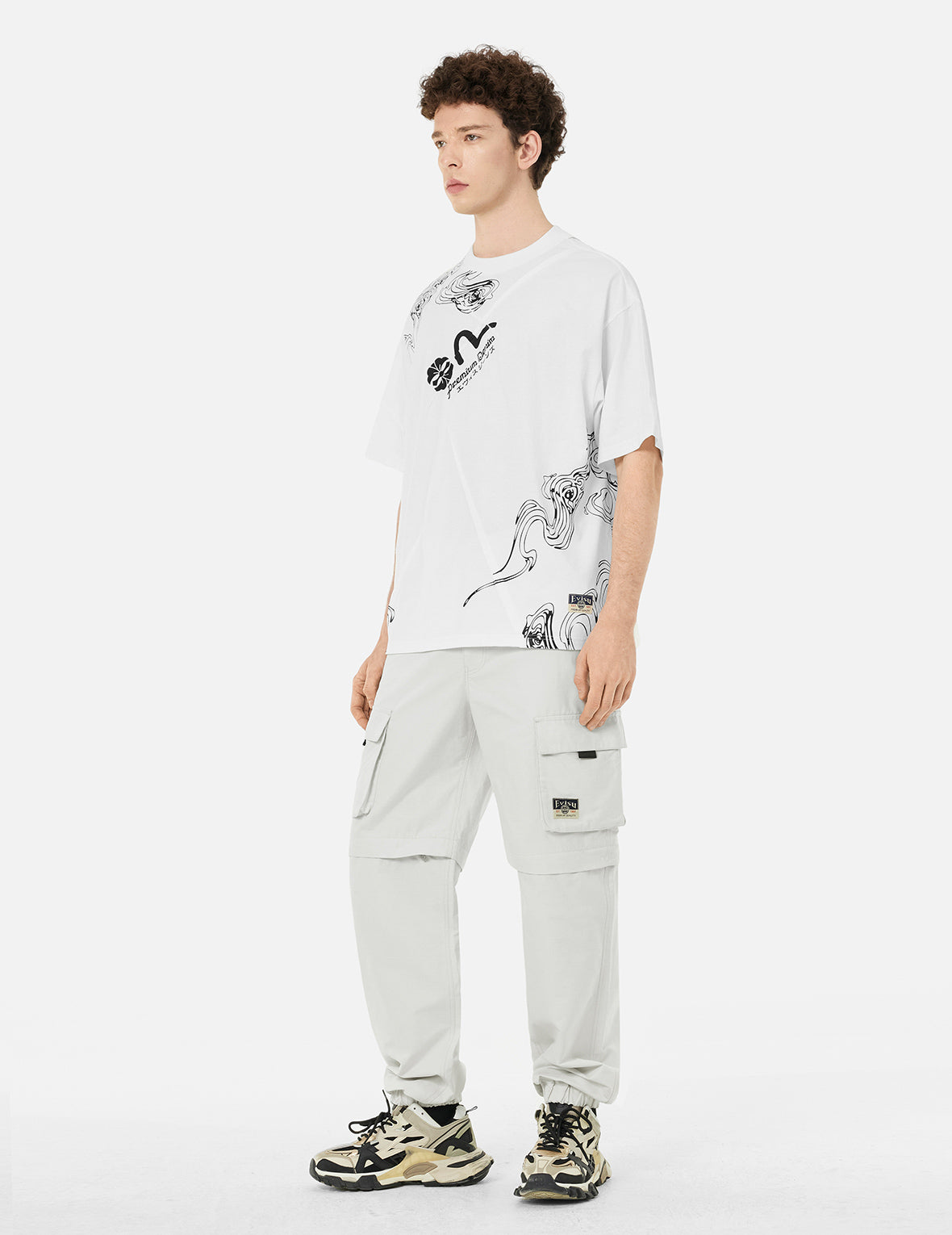 祥雲&ロゴ プリント ルーズ フィット Tシャツ