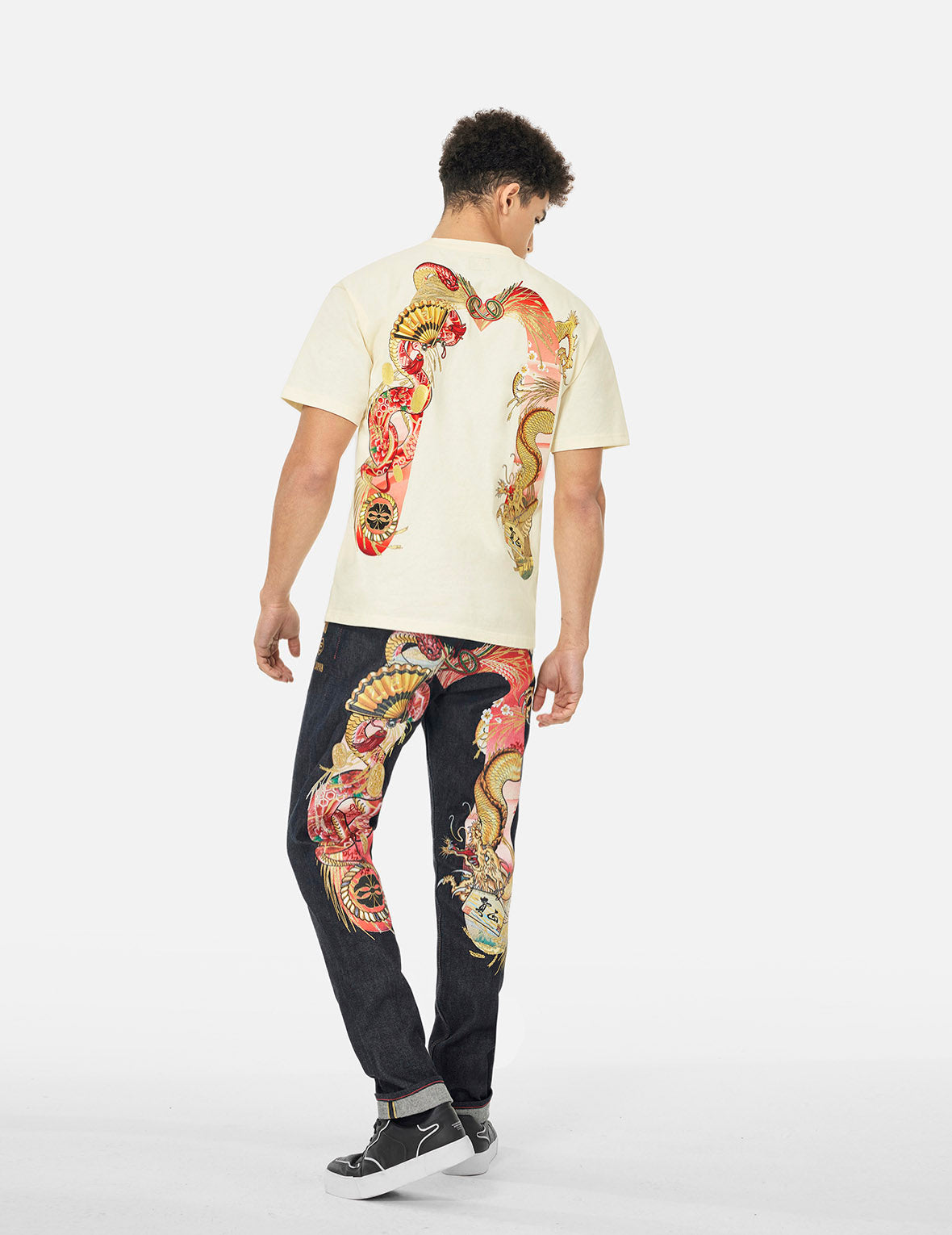 騰蛇大黒プリント リラックスフィットTシャツ