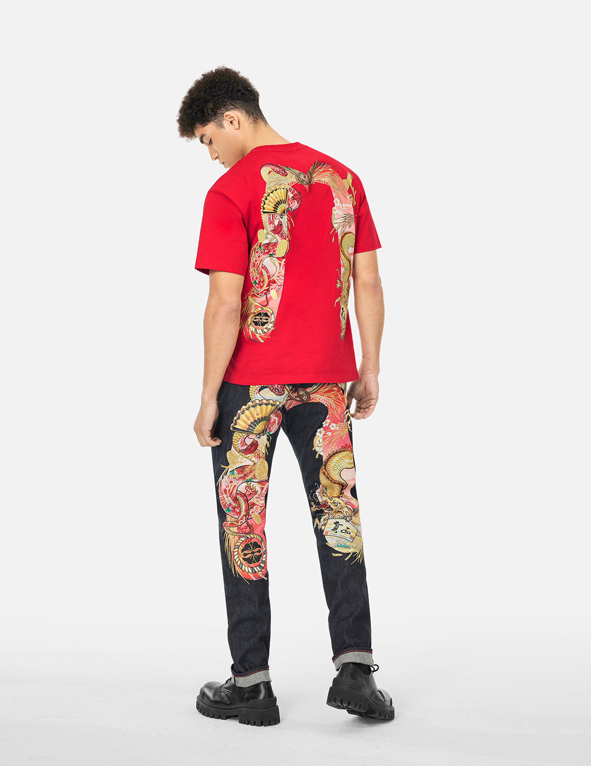 騰蛇大黒プリント リラックスフィットTシャツ