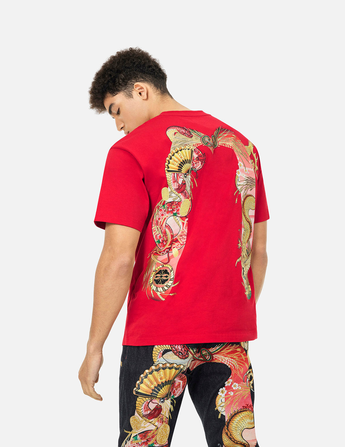 騰蛇大黒プリント リラックスフィットTシャツ