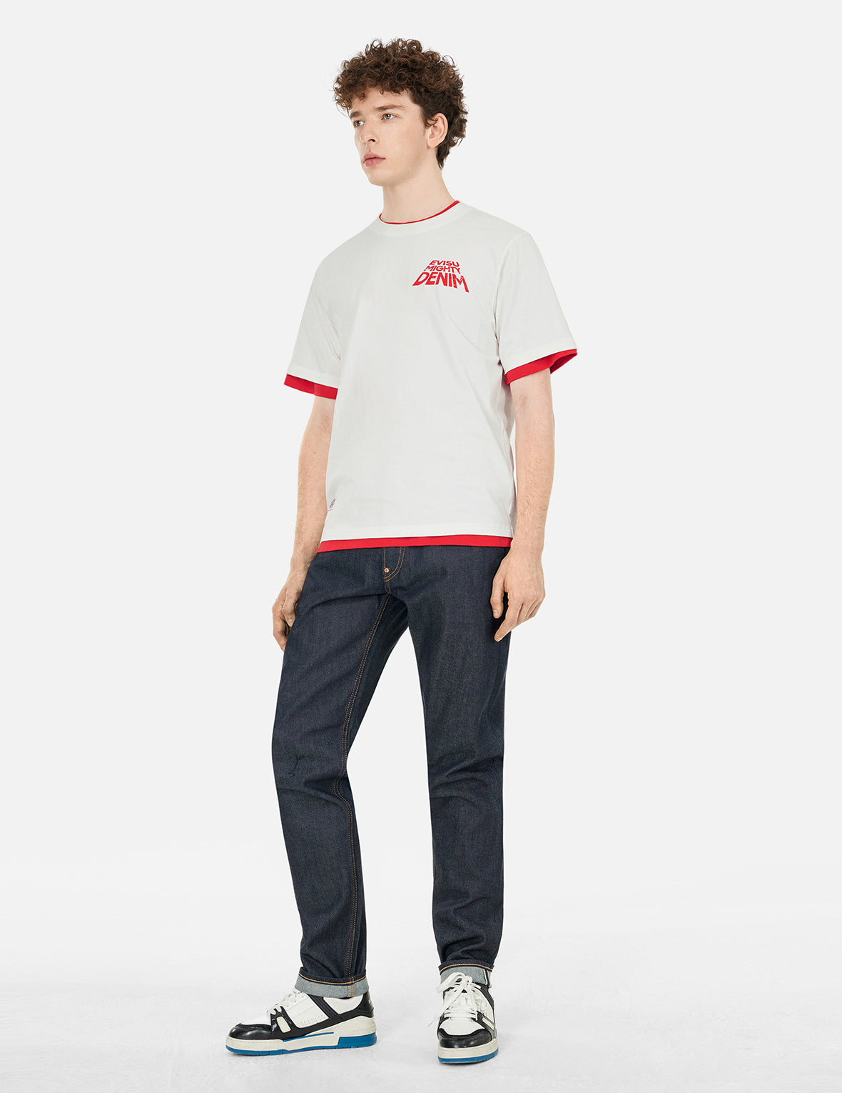 スローガンプリント 仏頭アップリケ刺繍 レギュラーフィット Tシャツ