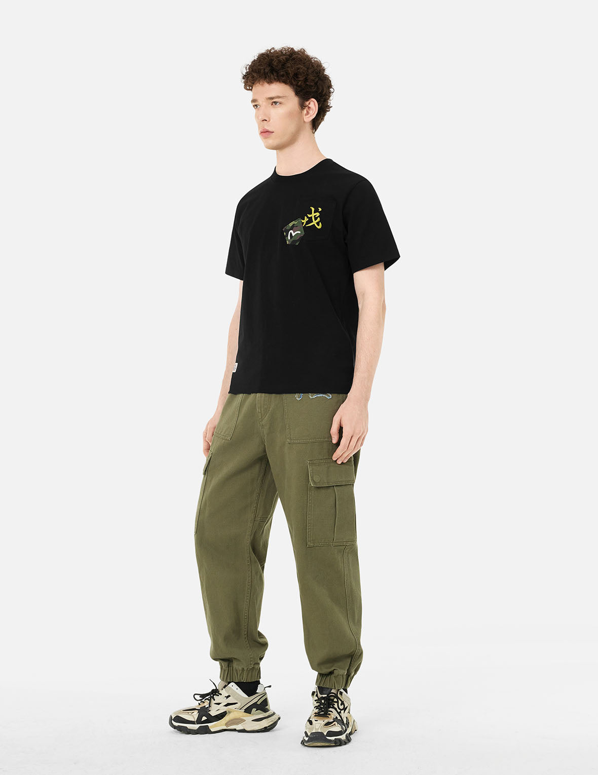仏頭と地図プリント レギュラーフィット Tシャツ