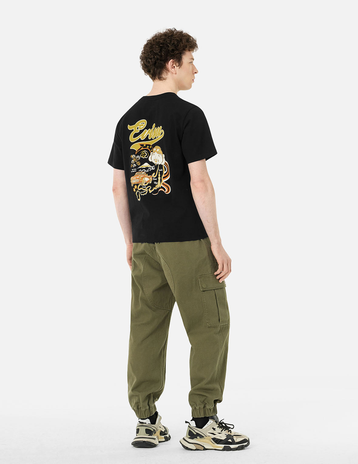 仏頭と地図プリント レギュラーフィット Tシャツ