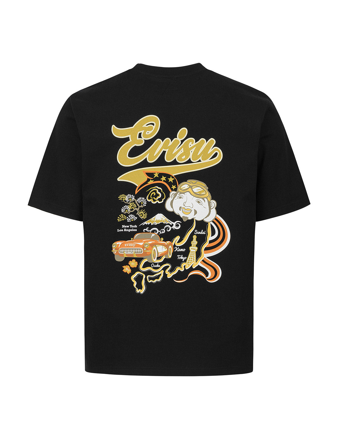 仏頭と地図プリント レギュラーフィット Tシャツ