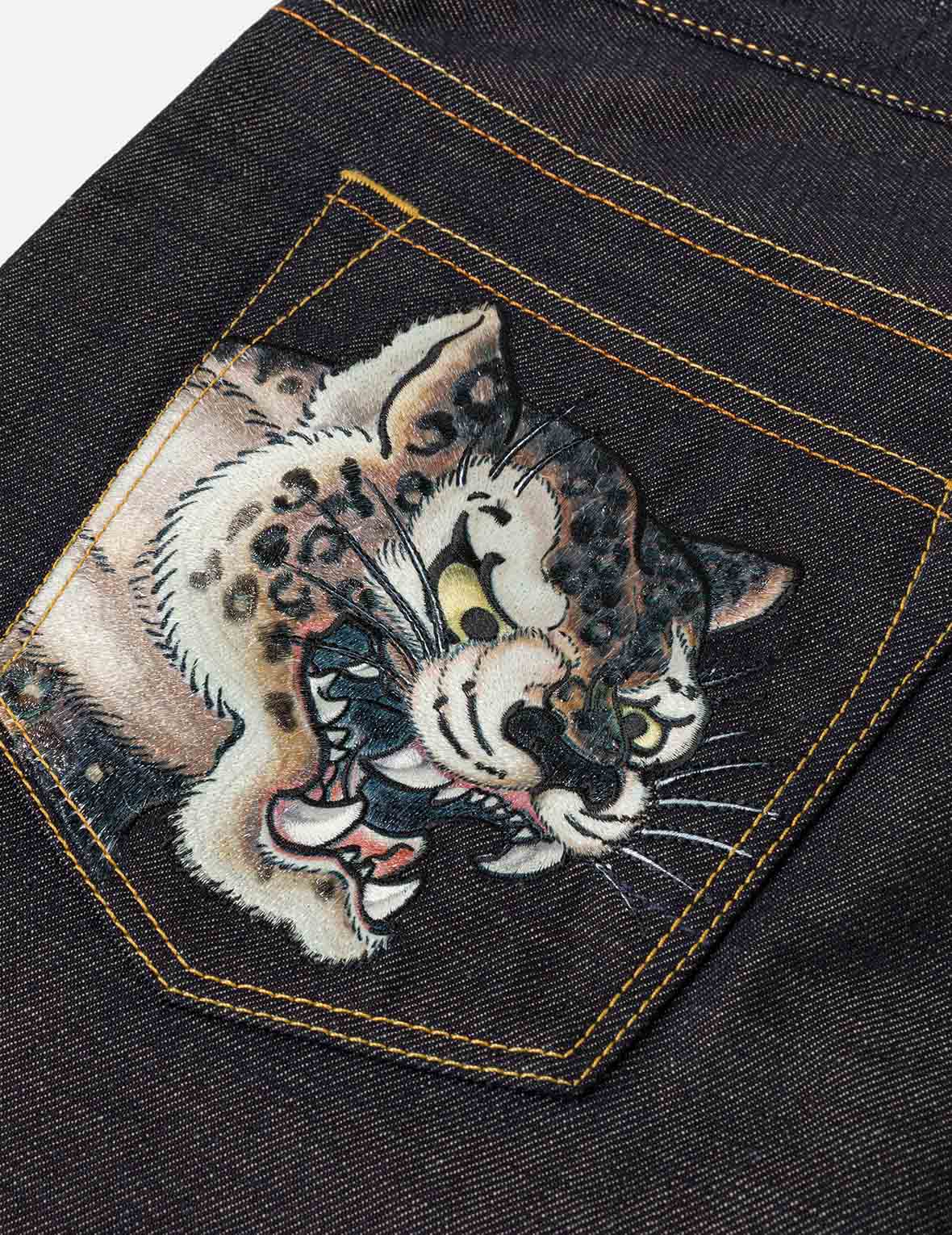 レオパードポケット刺繍 デニムショーツ