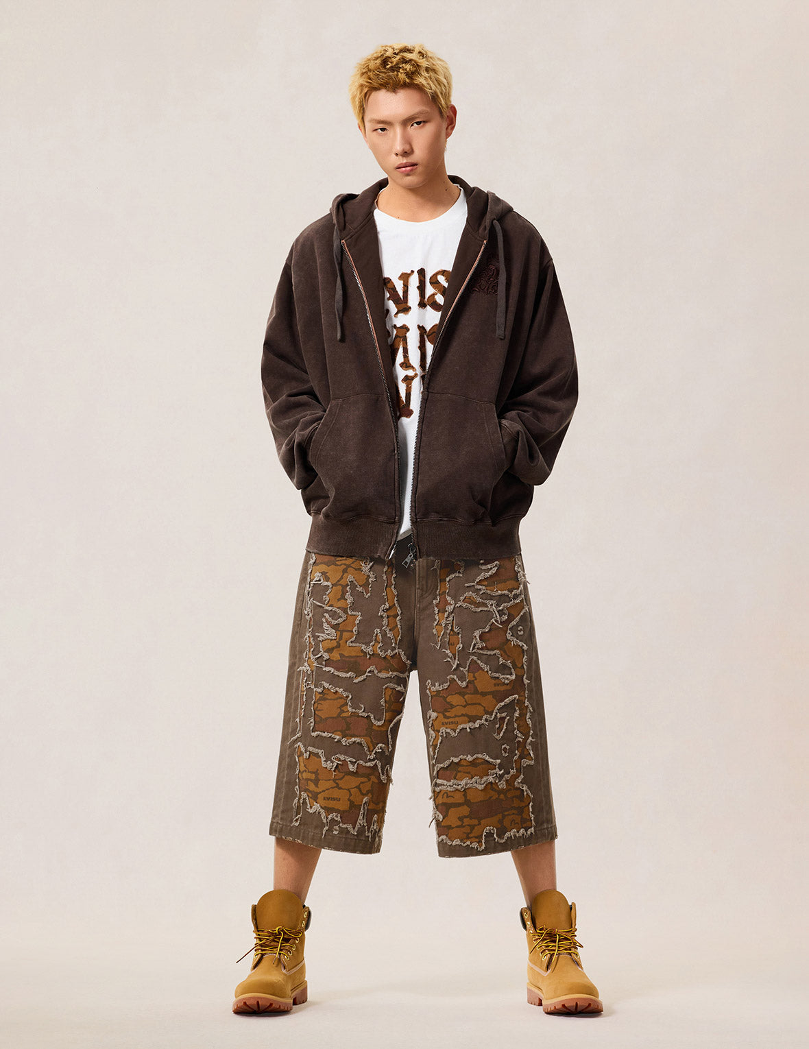 石垣迷彩パッチワーク デニムショーツ