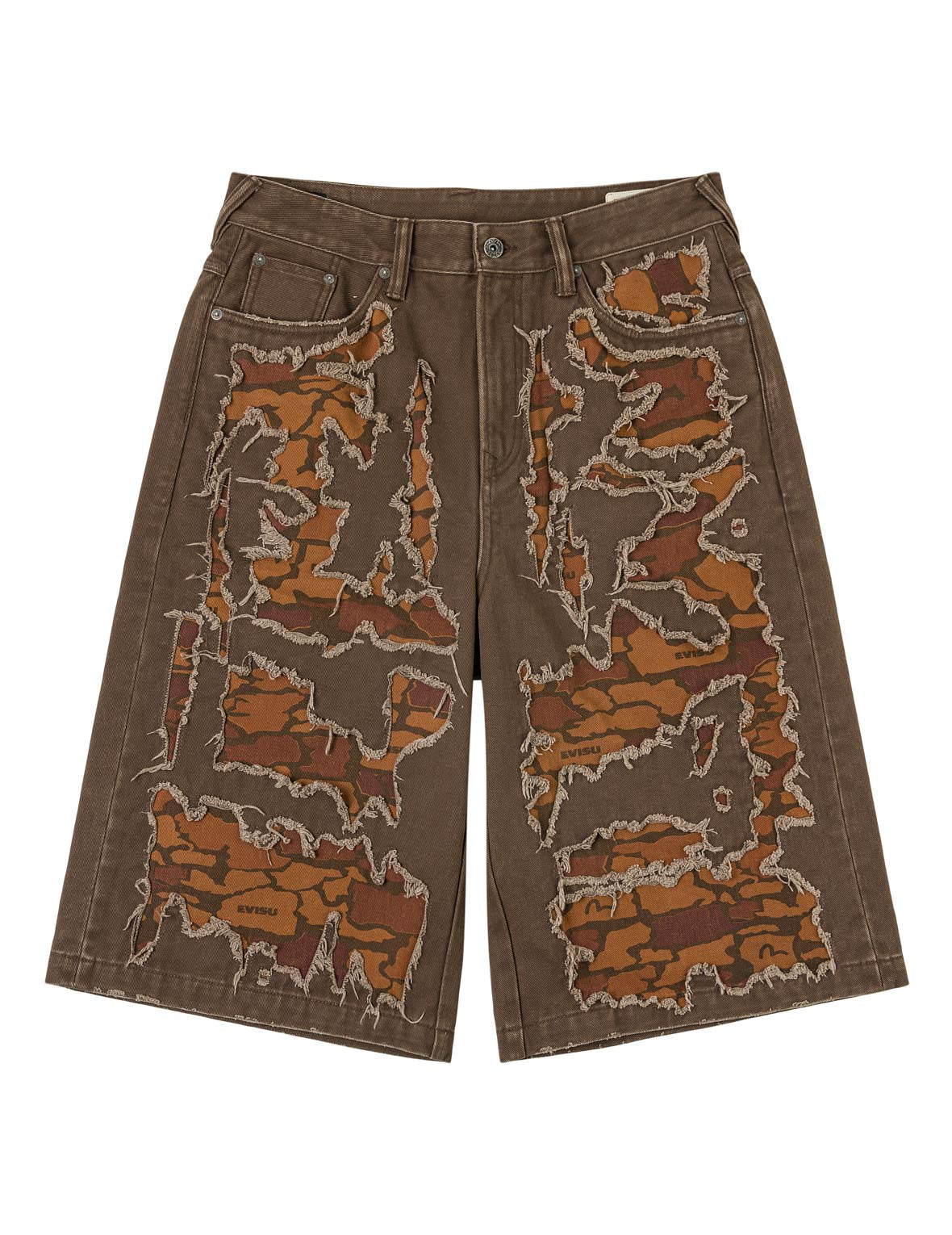 石垣迷彩パッチワーク デニムショーツ