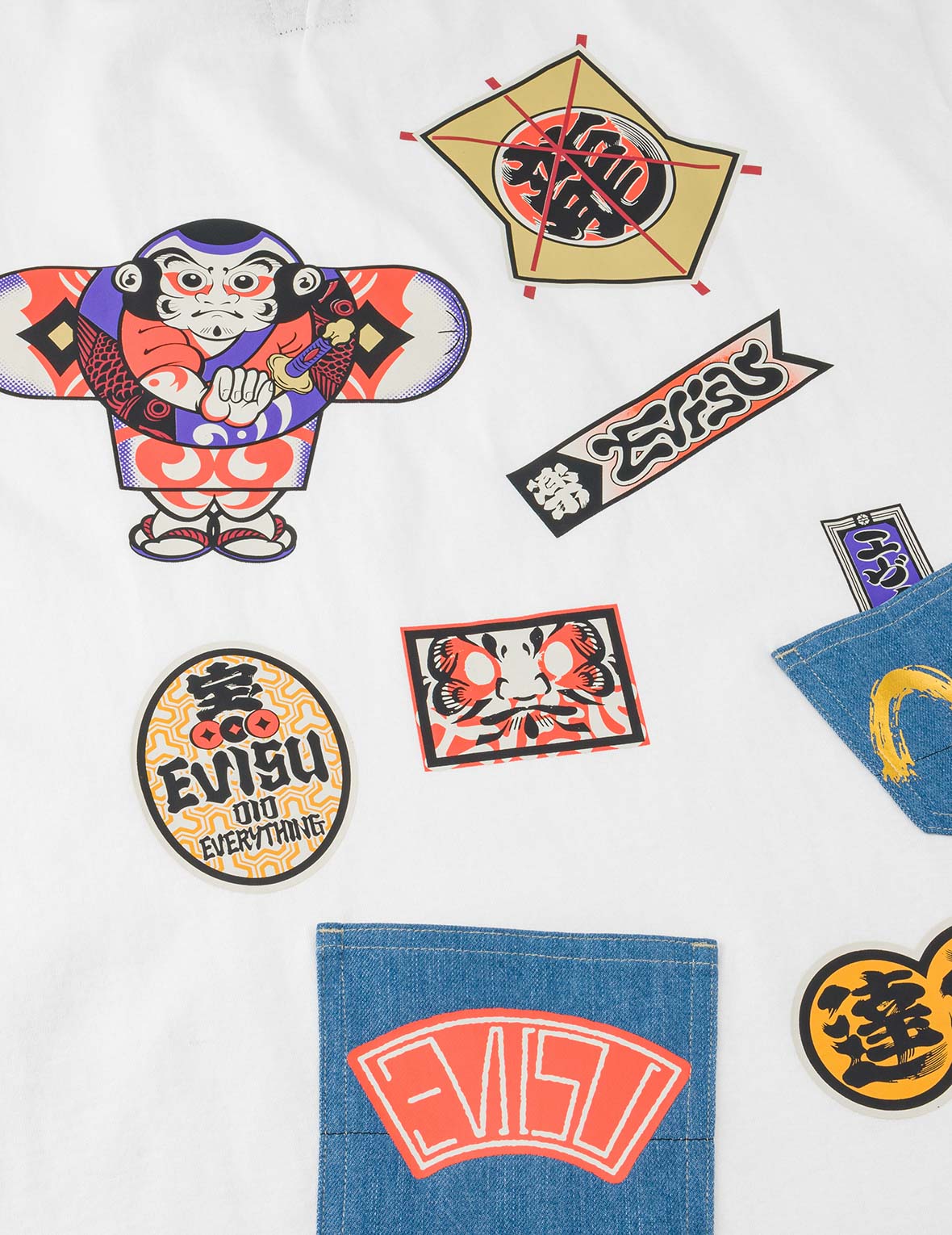 日本凧デニムパッチポケット Tシャツ