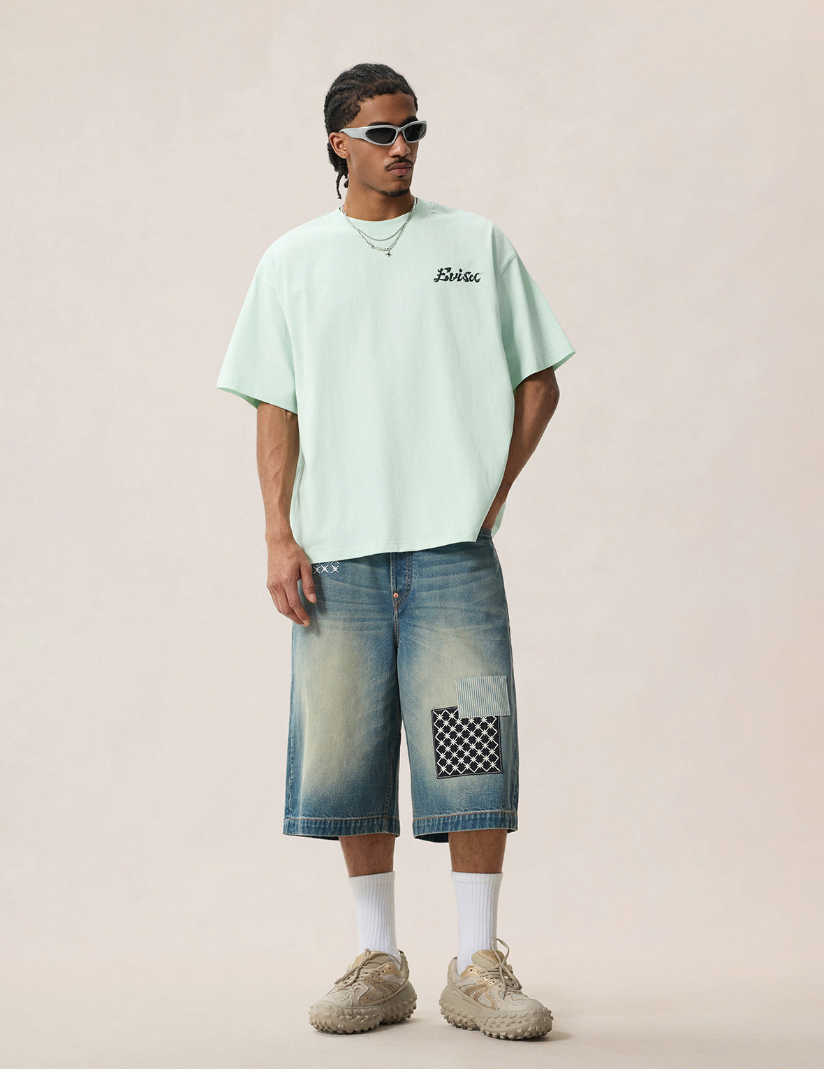 レオパードグリッドプリント Tシャツ