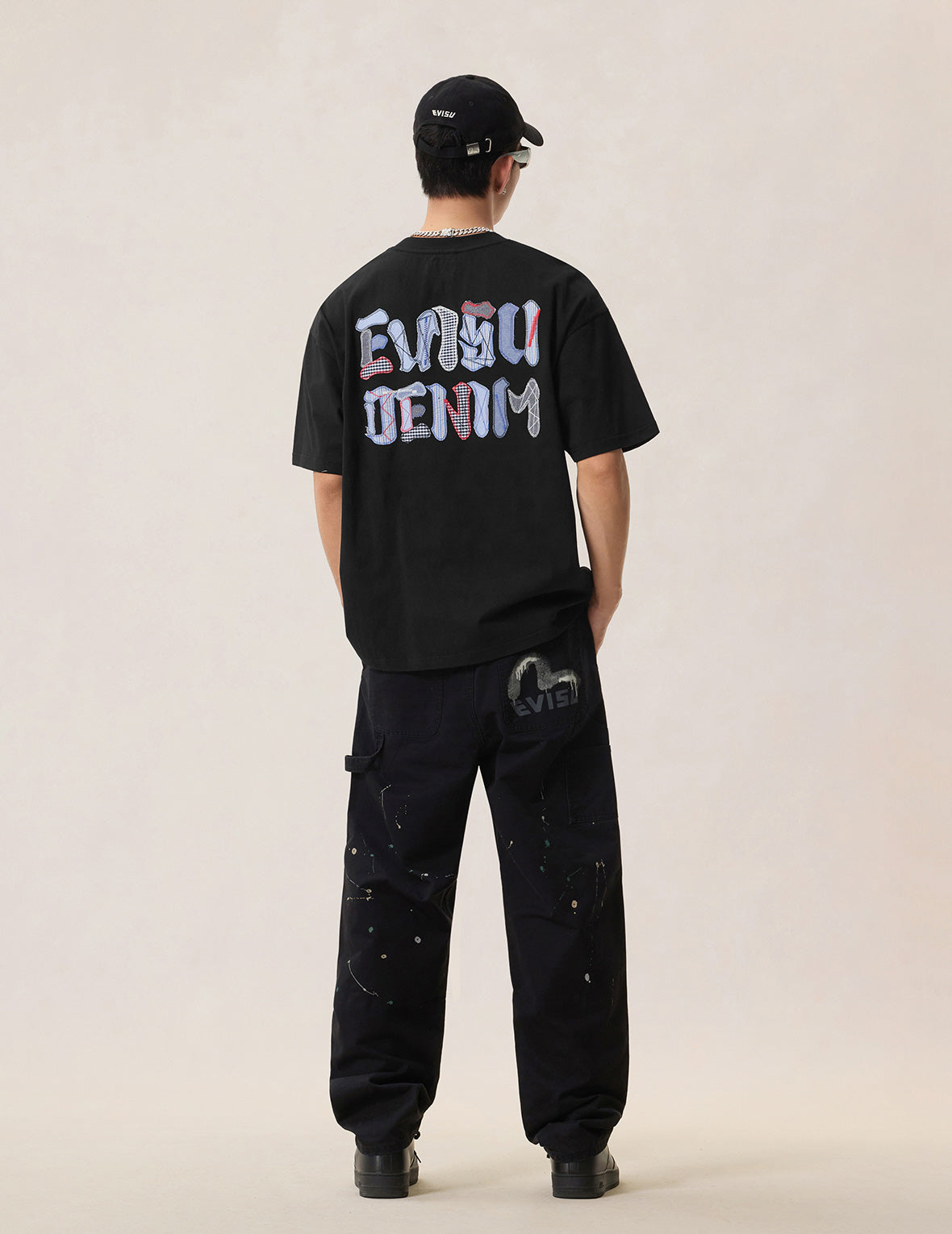ファブリックミックスパッチワークカモメ&ロゴアプリケTシャツ