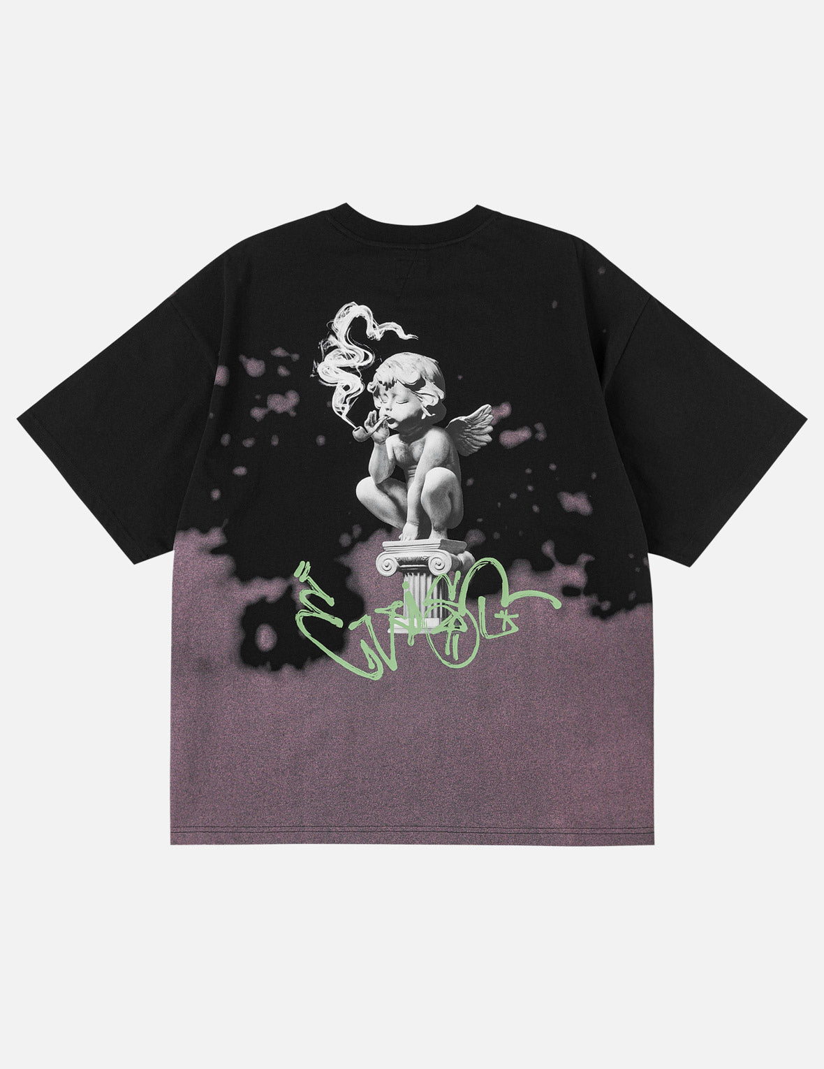 Baby Angel and Graffiti Print Dip-Dye T-shirt