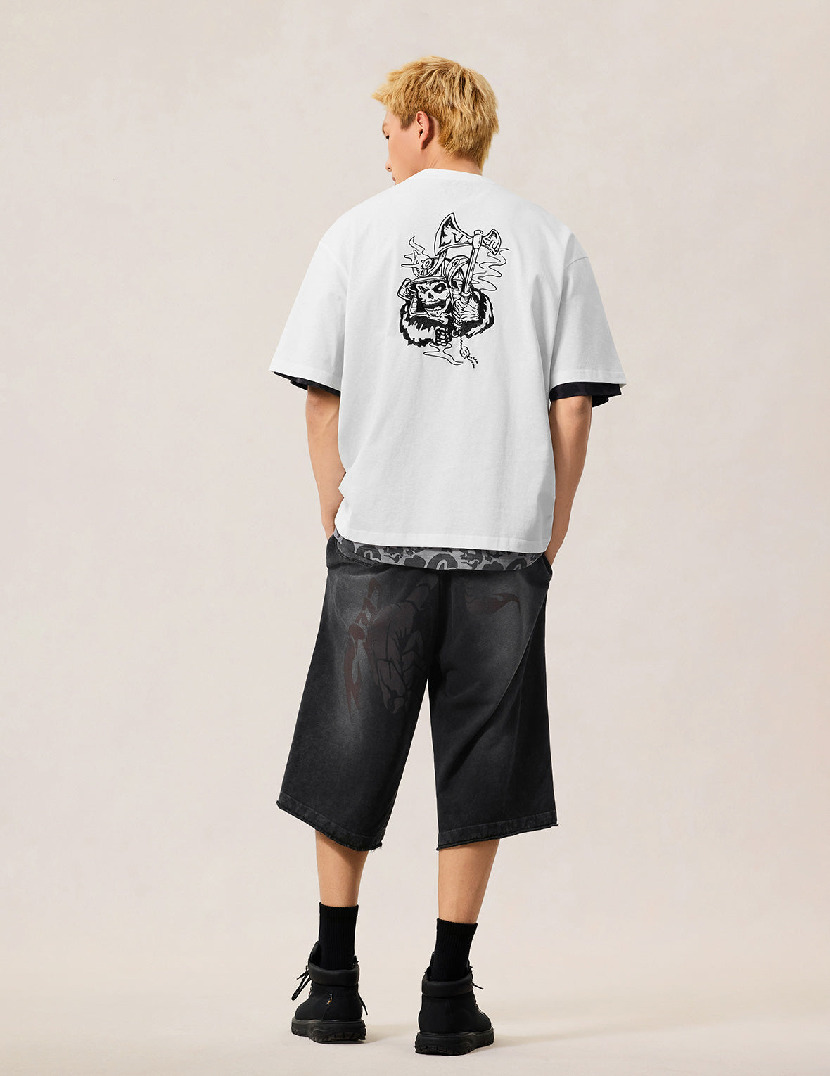 スカル侍刺繍 Tシャツ