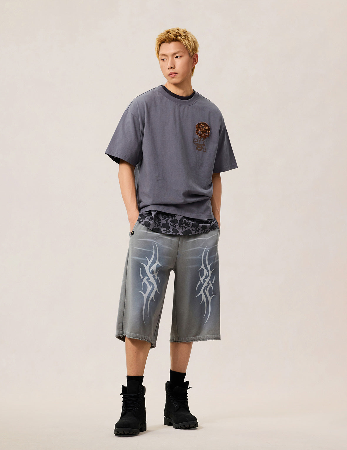 スカル石垣迷彩アップリケ Tシャツ