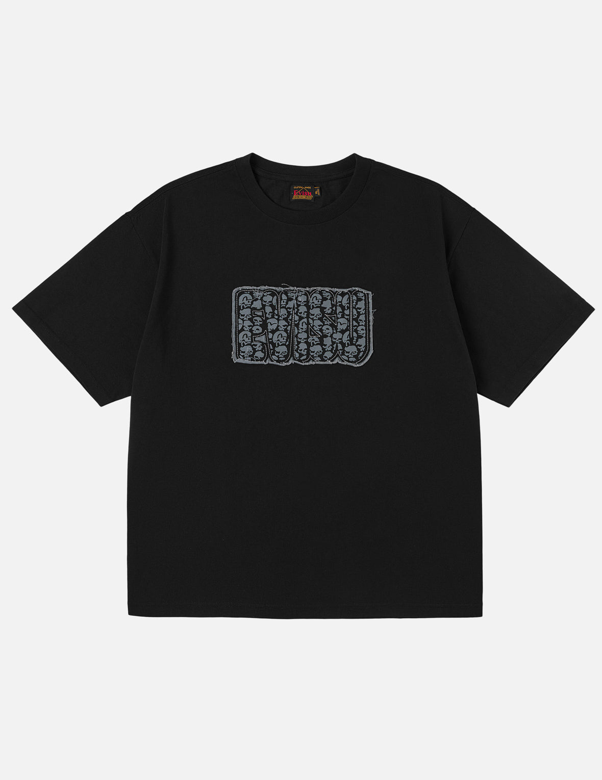 スカルEVISUロゴディストレスドTシャツ