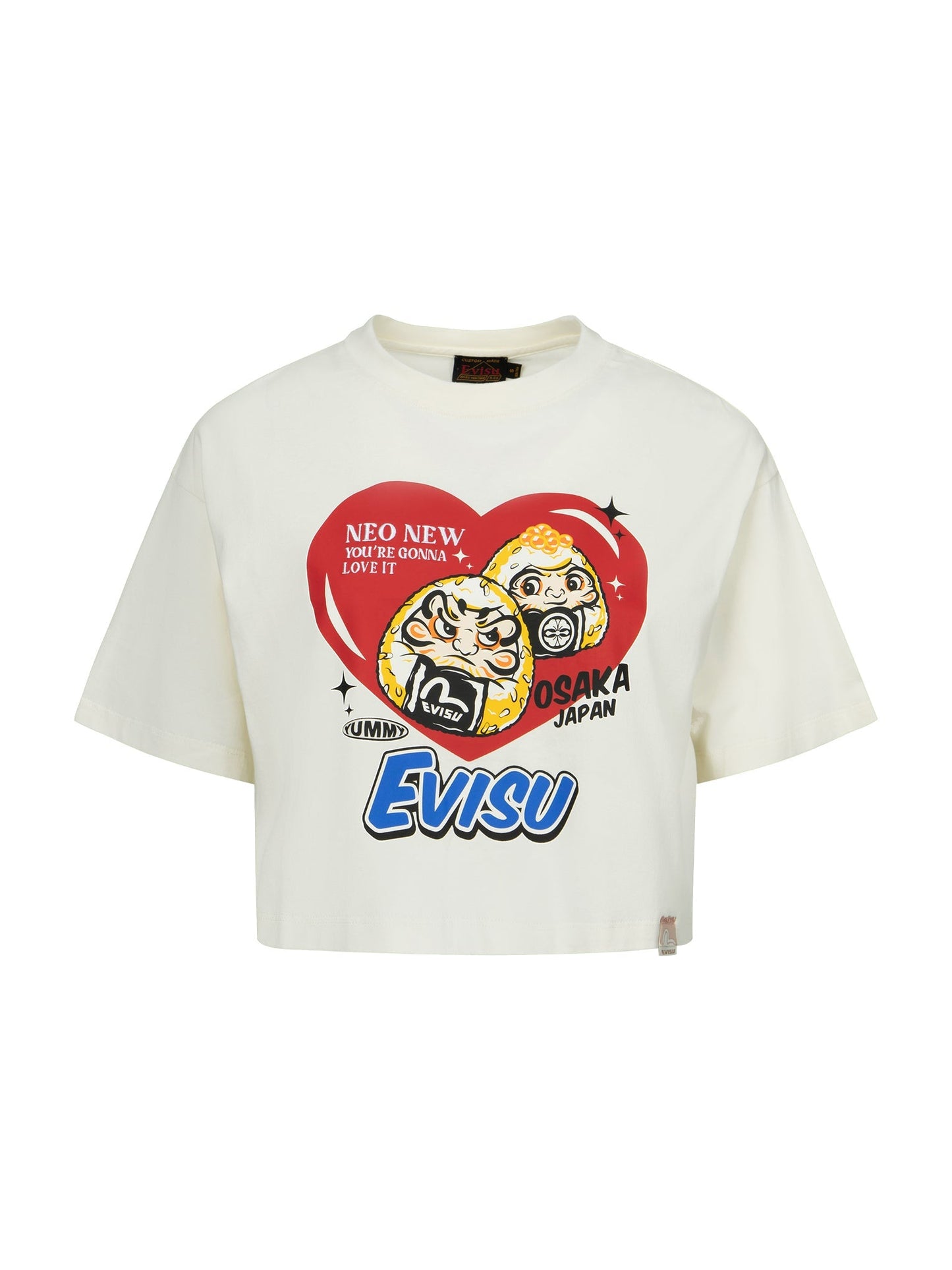 おにぎり だるまとハート プリント クロップド Tシャツ