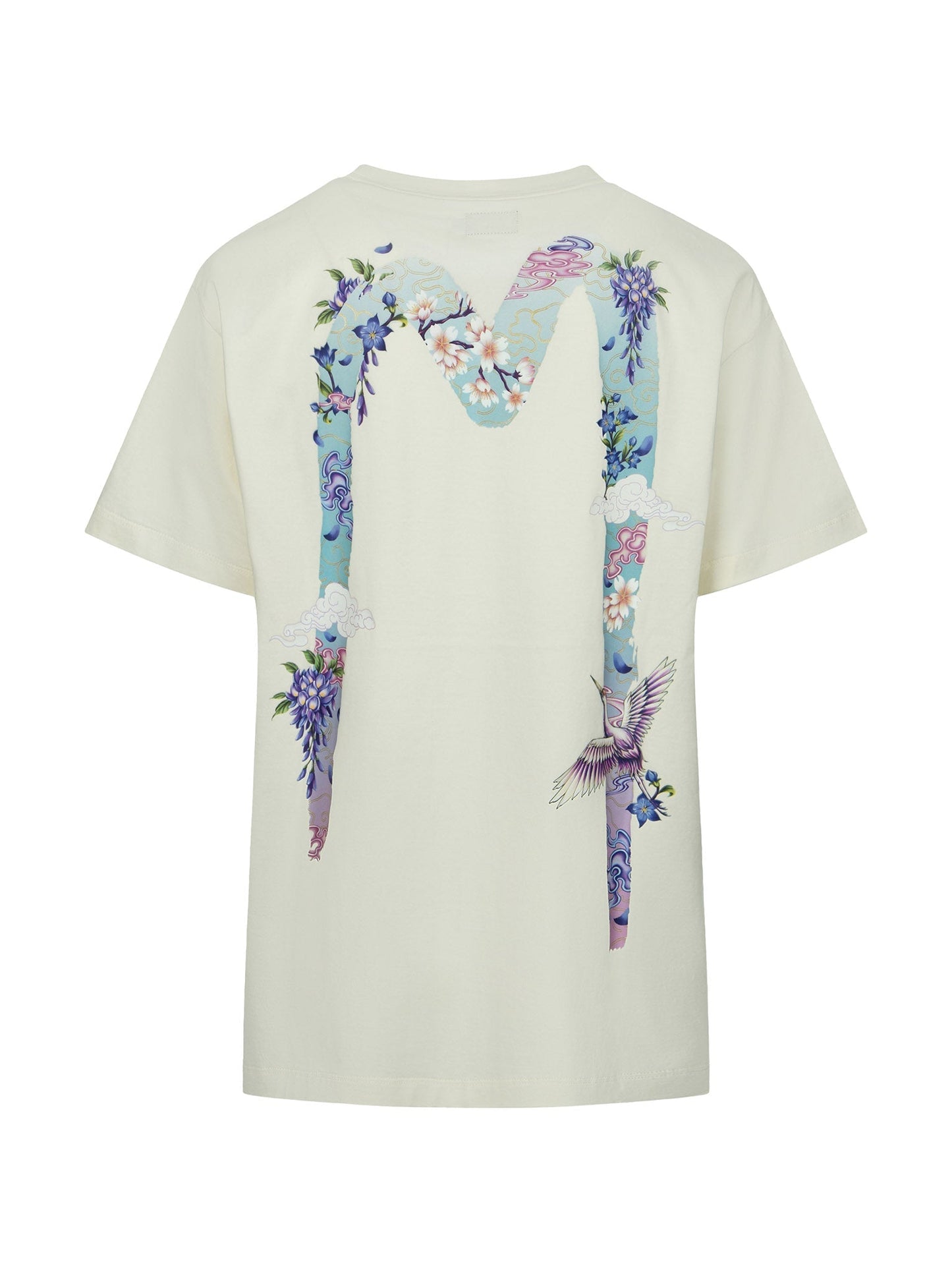鶴と藤の花大黒ボーイフレンドTシャツ
