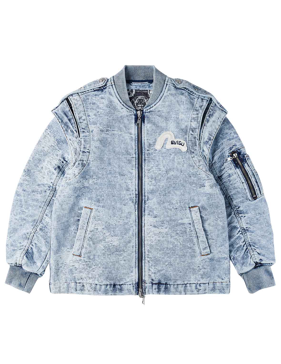 取り外し可能ディストレスド デニムボンバージャケット – EVISU