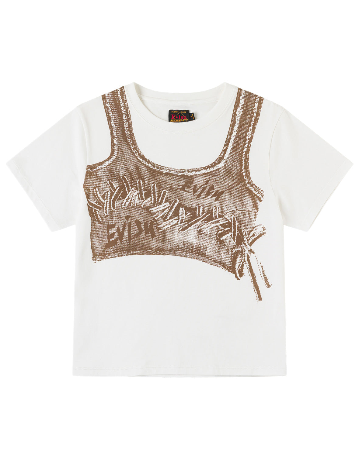 Fake Denim Lace-up Vest Print T-shirt