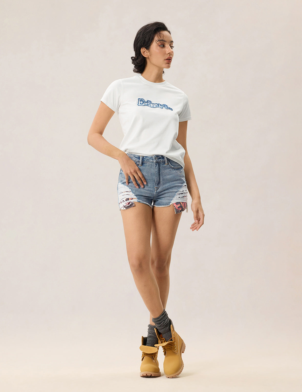 デニムパッチドカモメロゴTシャツ