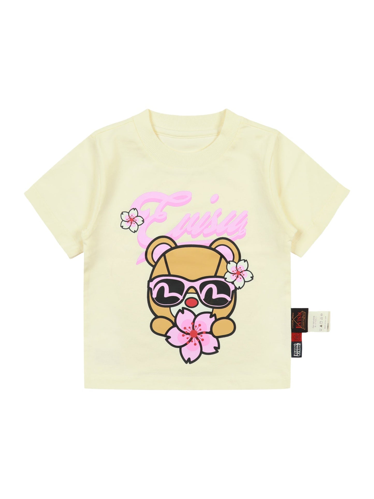 さくらとクマのグラフィックプリントレギュラーフィットTシャツ