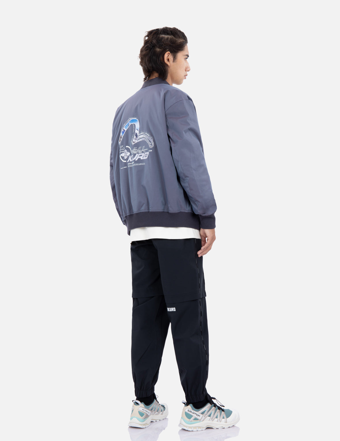 スプレー ペイント エフェクト カモメ プリント ボンバー ジャケット