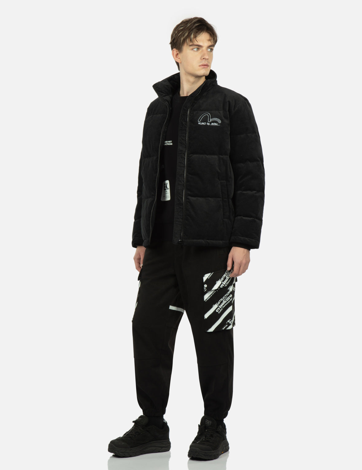 Seagull and Slogan Embroidered Velvet Down Jacket