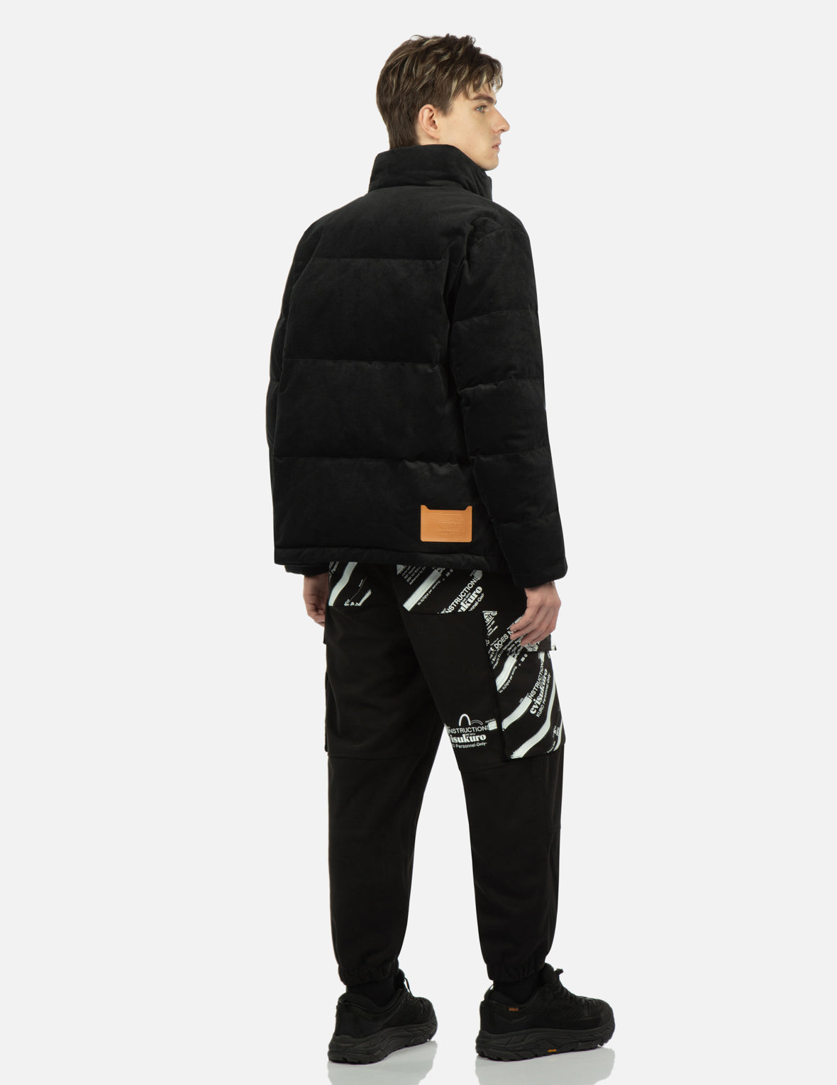 Seagull and Slogan Embroidered Velvet Down Jacket