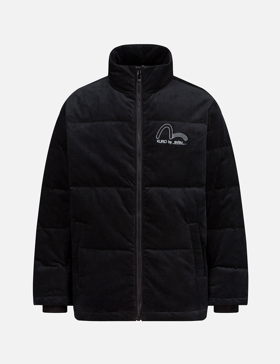 Seagull and Slogan Embroidered Velvet Down Jacket