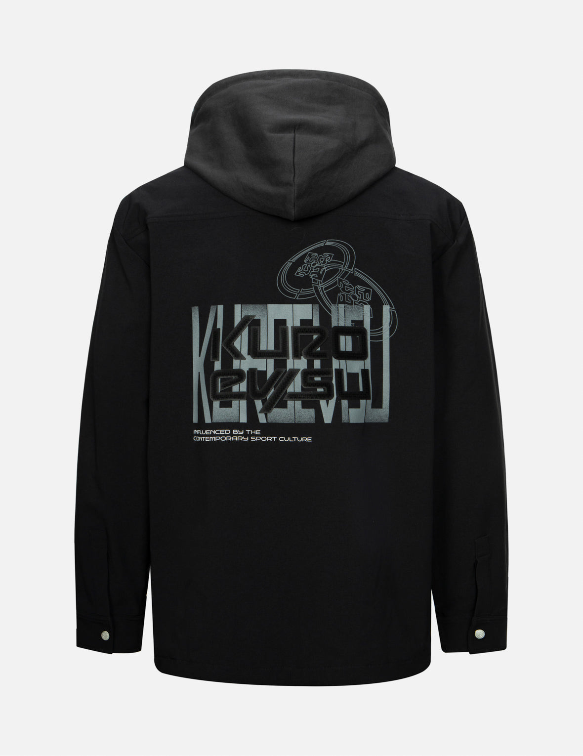 取り外しフード付き ロゴと家紋プリント レギュラーフィット シャツジャケット