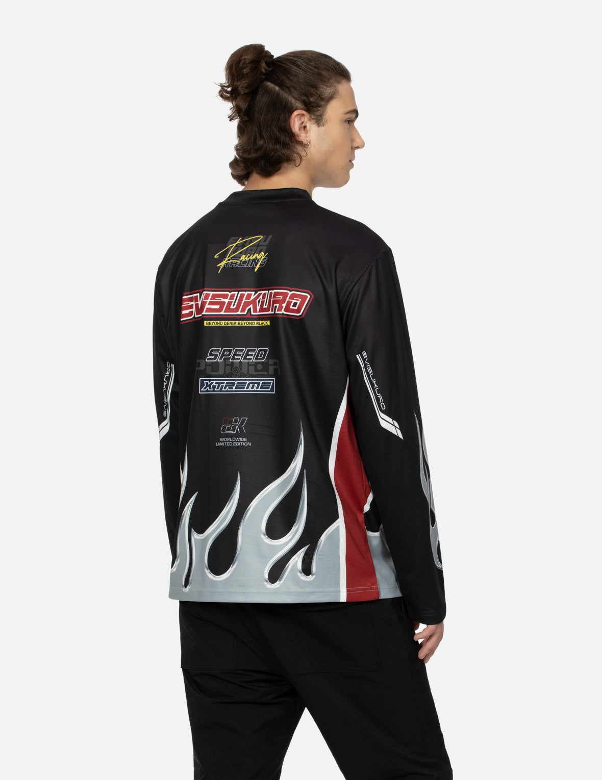 クロムの炎とマルチロゴ レギュラーフィット長袖レーシングTシャツ
