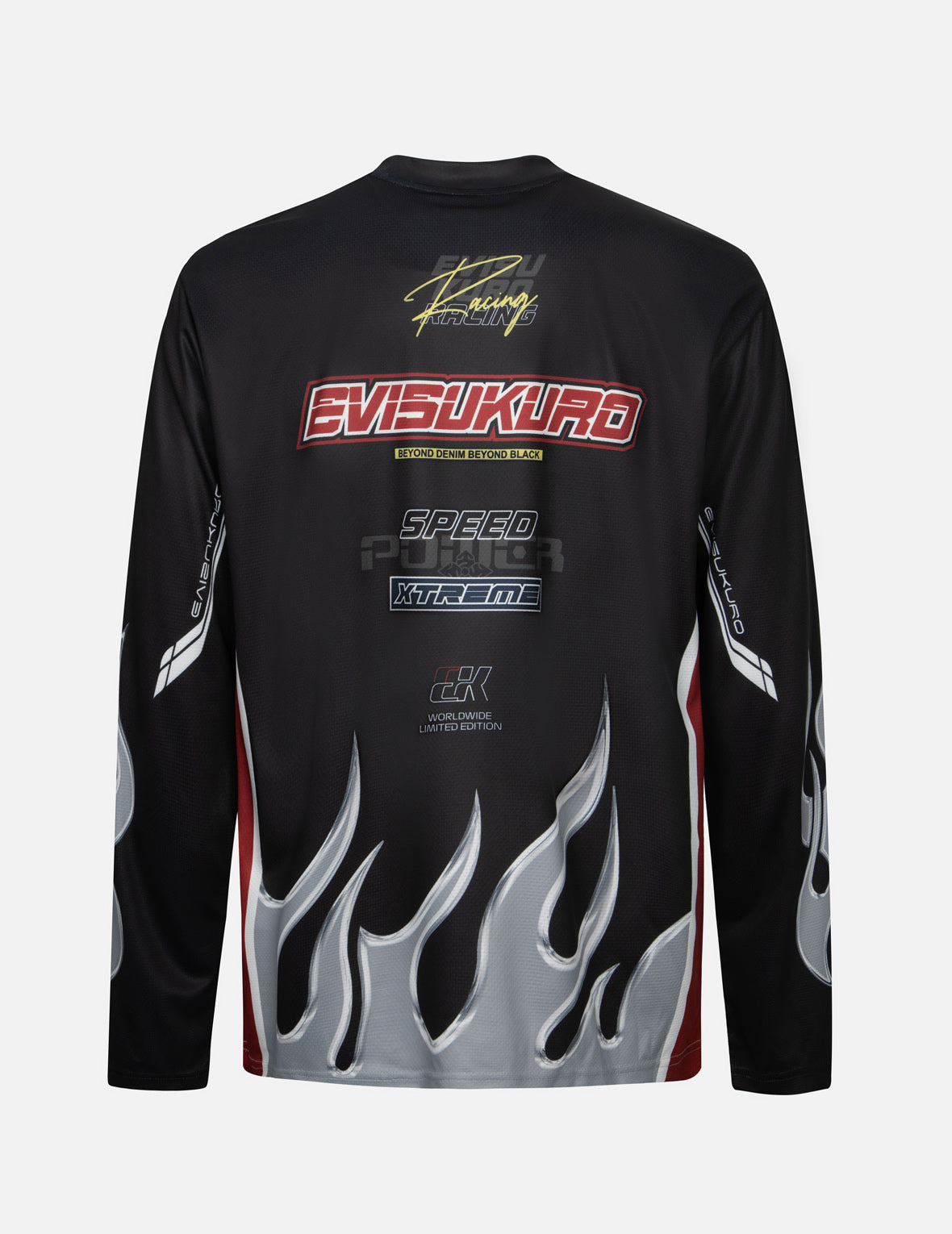 クロムの炎とマルチロゴ レギュラーフィット長袖レーシングTシャツ