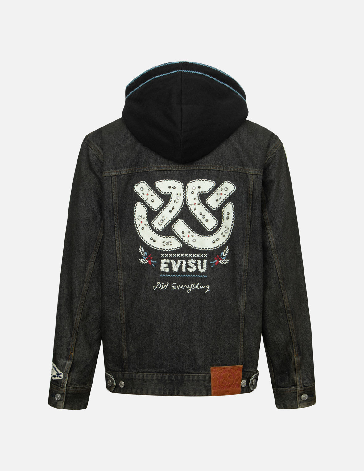 エスニック風の知恵の輪プリントと刺繍リラックスフィットデニムジャケット