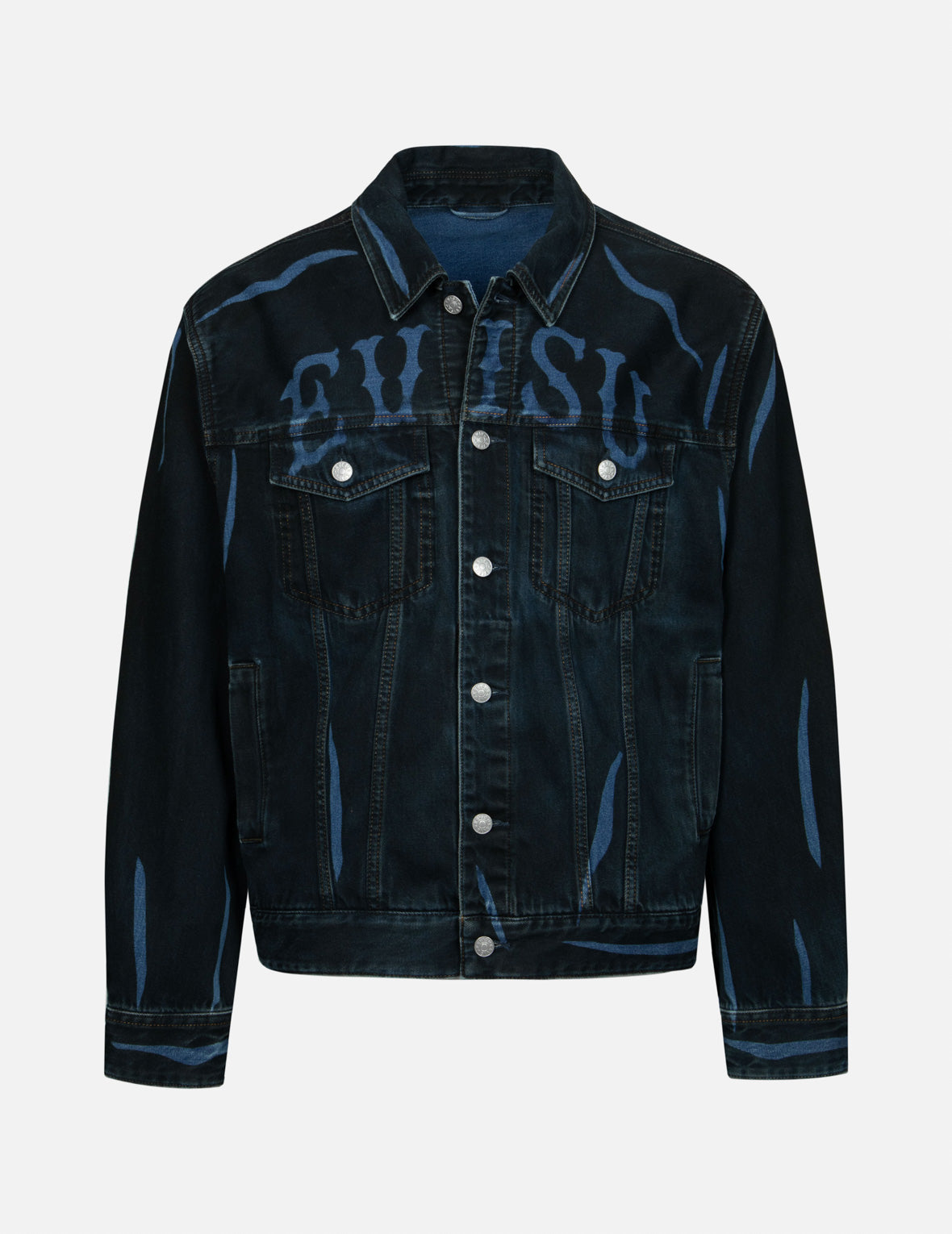 オーバーダイ ロゴとカモメのリラックス フィット デニム ジャケット – EVISU