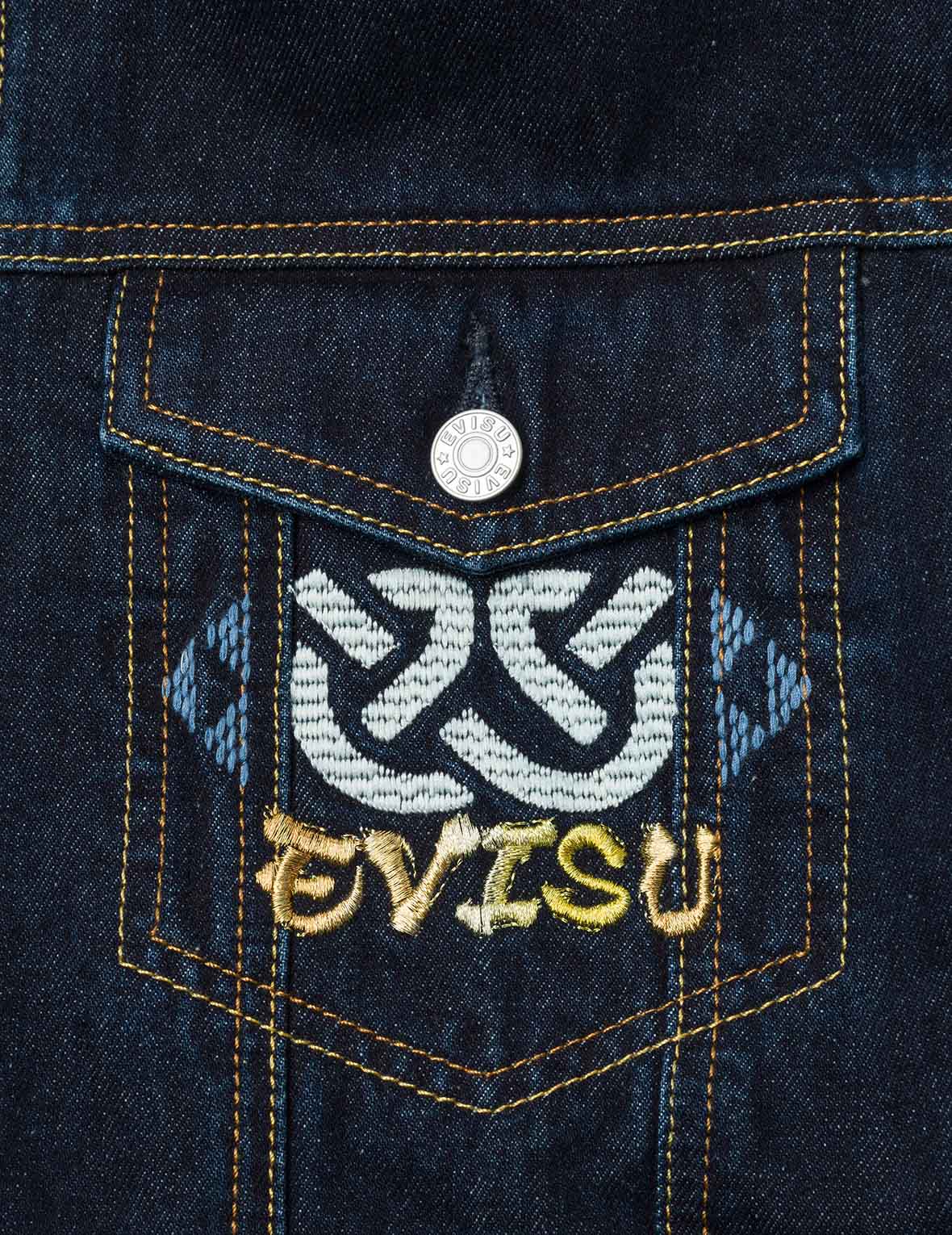 忍者だるま刺繍レギュラーフィットパッド入りデニムジャケット