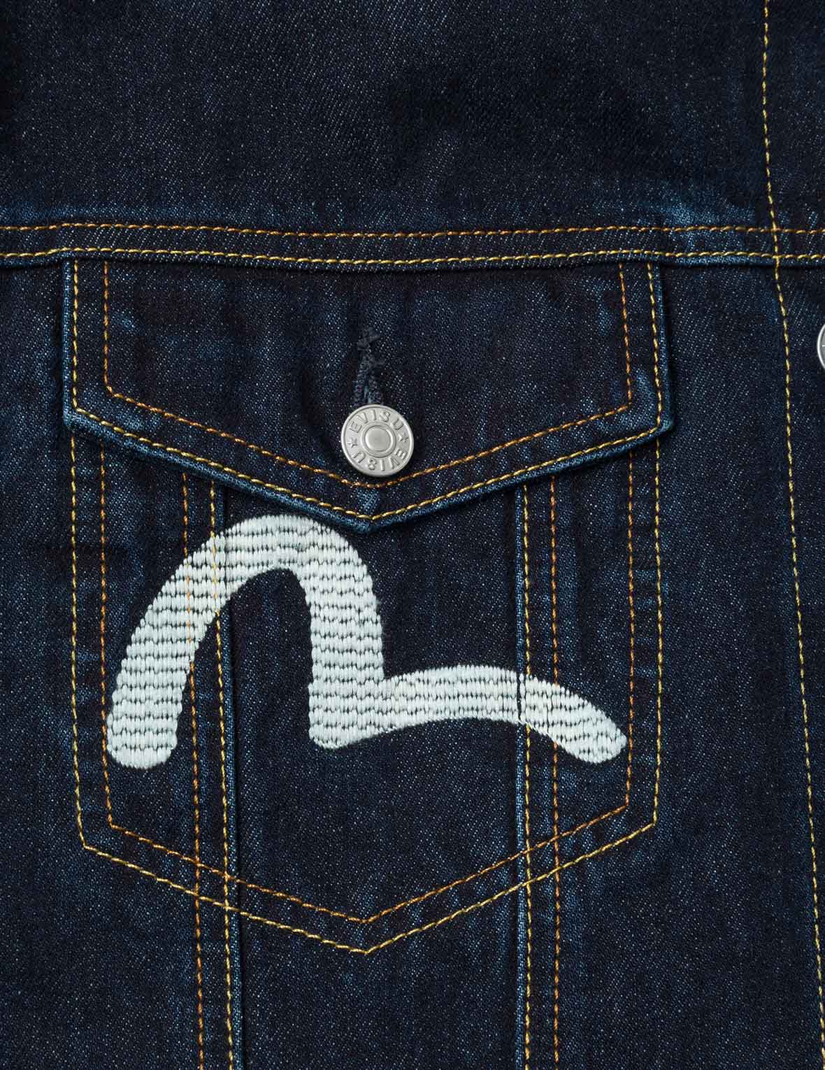 忍者だるま刺繍レギュラーフィットパッド入りデニムジャケット