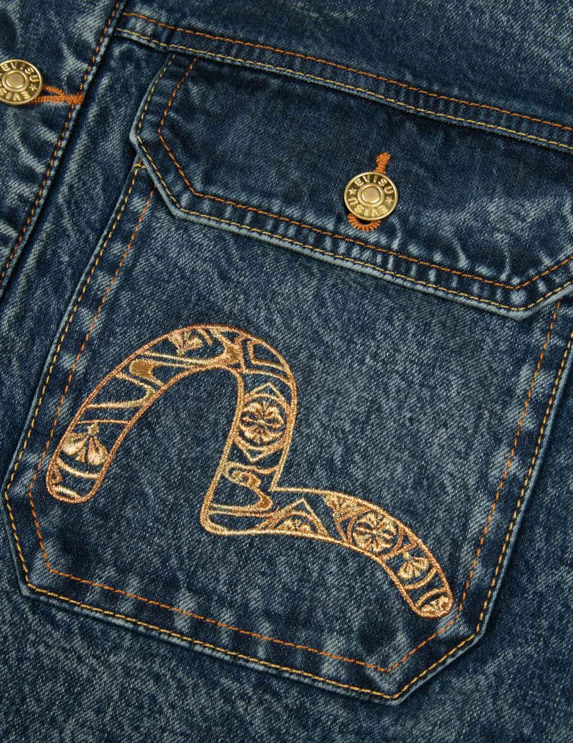 カモメと家紋の織りブロケードと鯉の刺繍リラックスフィットデニムジャケット