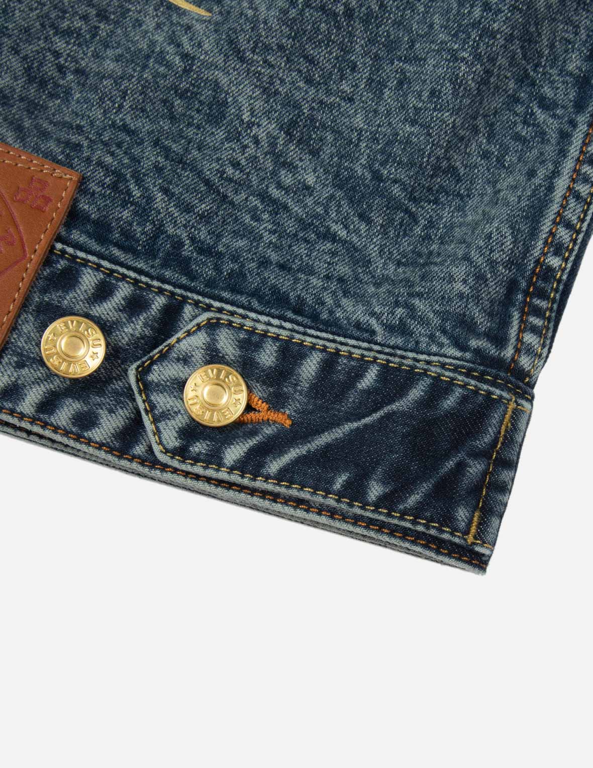 カモメと家紋の織りブロケードと鯉の刺繍リラックスフィットデニムジャケット