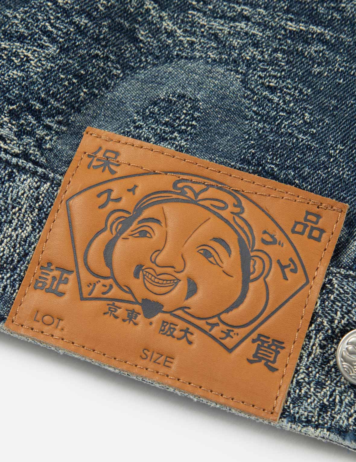 オールオーバーポケットプリントとカモメ刺繍ルーズフィットデニムジャケット