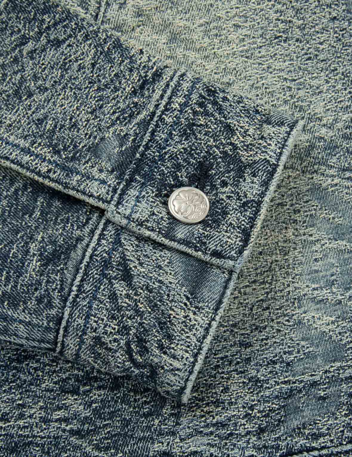 オールオーバーポケットプリントとカモメ刺繍ルーズフィットデニムジャケット